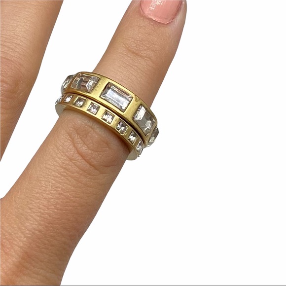 Lia Sophia Matte Gold Ring Stack Stacking Rings Set Sz 7 Clear Crystal Band - Picture 6 of 7